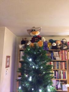 My Darkwing Duck toy atop the not yet decorated tree.