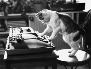 Cat with a manual typewriter.