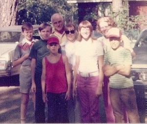 Cousins David, me, Tom, Trudi, and Chip, plus Aunt Silly, Great-uncle Lyle, and Great-aunt Viv (I'm second guy from the left).