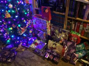 I had a little more than half of all the presents wrapped when I stopped last Friday to sleep for a bit...