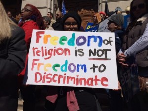Indiana RFRA protest rally earlier this year. (WISH-TV/Howard Monroe)