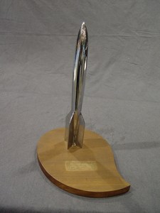 The Hugo trophies handed out at the 21st World Science Fiction Convention, also known as Discon I, held in Washington, D.C., 1963. 