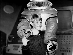Bill Mumy as Will Robinson with the robot. (click to embiggen)