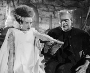 Elsa Lancaster as the bride and Boris Karloff as the monster. © Universal Pictures (Click to embiggen)