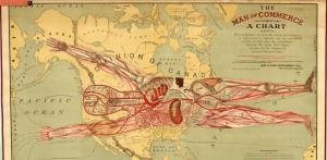 A graphic trying to depict commerce as arteries and organs, published in 1889 by the Land & River Improvement Company of Superior, Wisconsin.