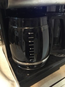 The coffee pot right after making a full put. Not that the liquid goes up the the 12 mark.