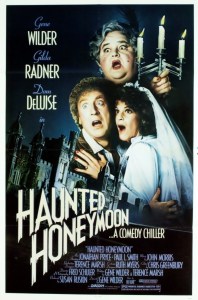 Gene Wilder, Gilda Radnor, and Dom DeLuise on the poster for Haunted Honeymoon. The poster art copyright is believed to belong to the distributor of the film, Orion Pictures, the publisher of the film or the graphic artist.