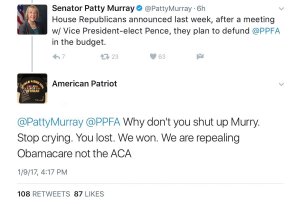 A so-called American Patriot tries to explain to my Senator that repealing Obamacare has nothing to do with the Affordable Care Act.