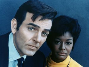 Mike Connors and Gail Fisher in a publicity photo. Fisher was the first black woman to win an Emmy.