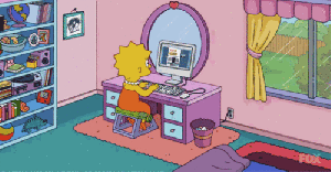 Lisa Simpson reading her friends' posts in an image from The Simpsons © Gracie Films, © Fox Television, et al