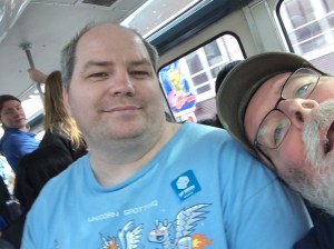 This was taken before our friend Julie tried to teach me better selfie technique. Riding the monorail during a long weekend of touristy things when Michael's brother and wife visited us somewhat recently. I don't know why he puts up with my silliness.