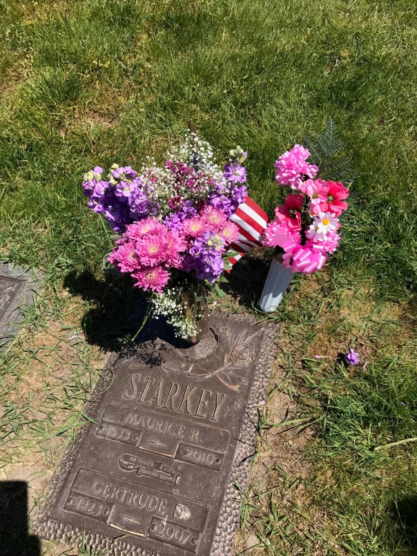 Flowers from Mom, my sister, and I on the grave this year for Grandma and our step-grandpa.