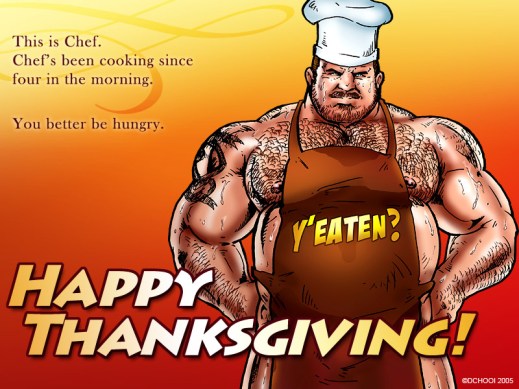 “This is Chef. Chef's been cooking since four this morning. You better be hungry. Happy Thanksgiving.” © Don Chooi  http://dchooidoodles.tumblr.com
