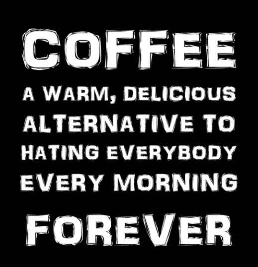 “Coffee: a warm, delicious alternative to hating everybody every morning forever.”