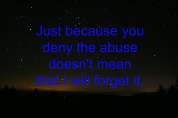 “Just because you deny the abuse doesn't mean that I will forget it.”