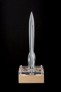 The 2016 trophy, awarded at MidAmericaCon II, designed by Sarah Felix. photographed by Fred Teifeld.