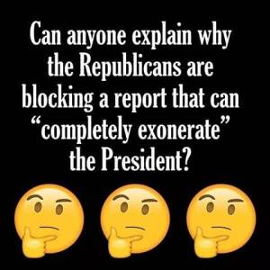 “Can anyone explain why the Republicans are blocking a report that can completely exonerate the President?”