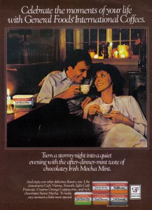 Advertisements like this convinced a lot of people to buy small tins of pre-mixed sugar, flavored non-dairy creamer, and instant coffee.