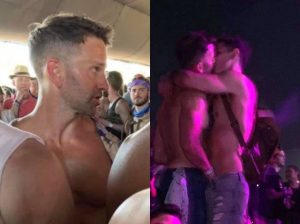 Aaron Schock was photographed in April 2019 schmoozing with gay men at Coachella... and making out with one of them and putting his hand down the guy's pants. So much for the claims he isn't gay...