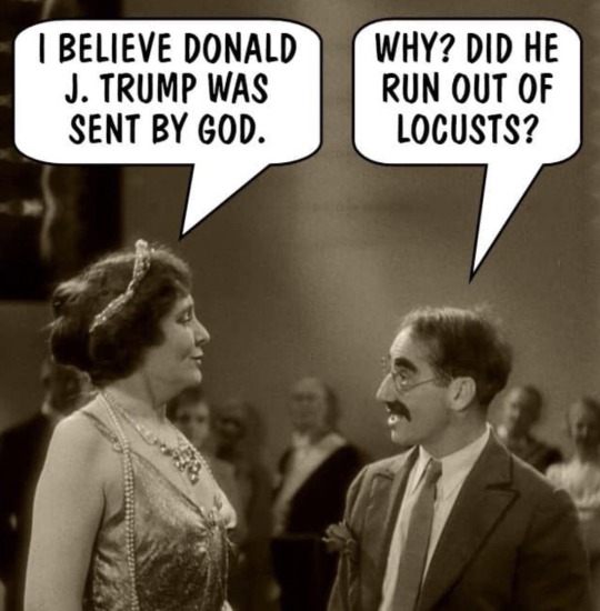 “I believe Donald J. Trump was sent by god.” “Why? Did you run out of locusts?”