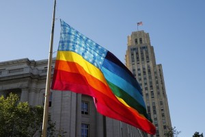 This is a recreation of one the the two flags Gilbert Baker orignally created from Pride.