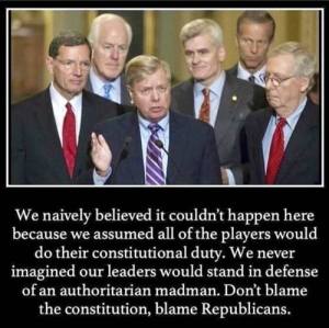 “We naively believed it couldn't happen here because we assumed all of the players would do their constitutional duty. We never imagined our leaders would stand in defense of an authoritarian madman. Don't blame the constitution, blame Replublicans.”