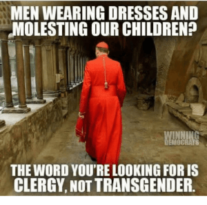 “Mean wearing skirts and molesting our children? The word you're looking for is CLERGY not TRANSGENDER.”