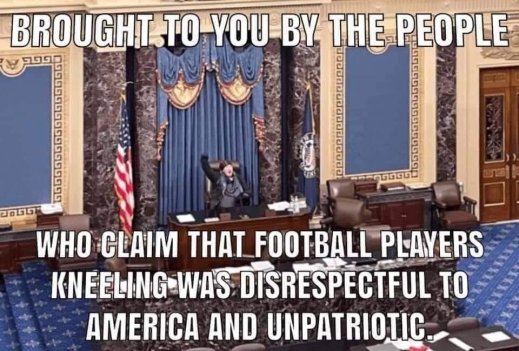 “Brought to you by the same people who claim that football players kneeling was disresptful to America and unpatriotic”